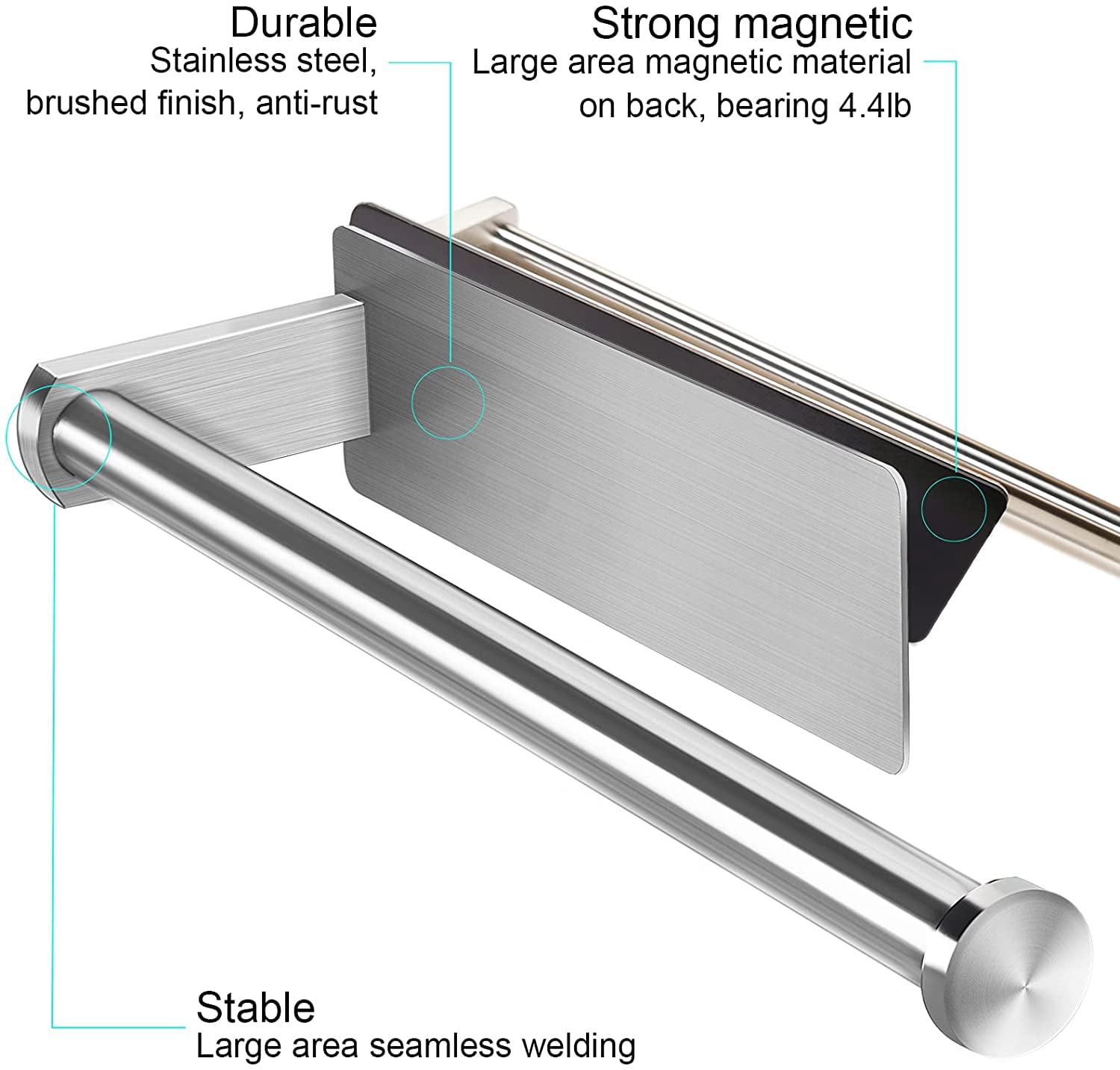 Paper Towel Holders Magnetic Steel Brushed Roll with Strong Backing - Fit for Large Towels-for Kitchen,Refrigerator,Grill,Toolbox,Garage,Shop