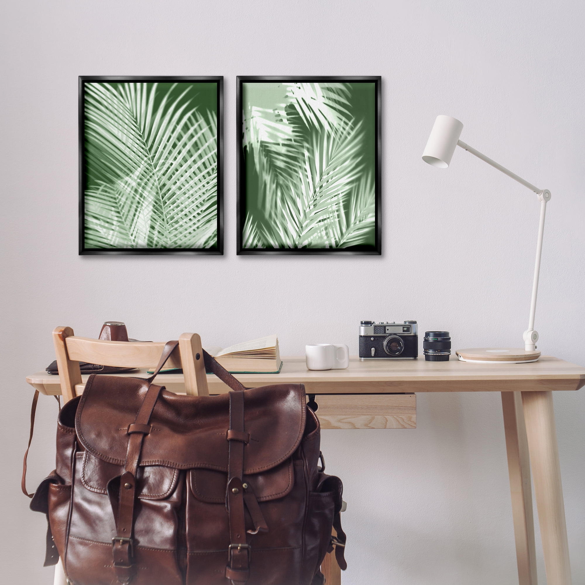 Stupell Industries Blurred Green Palm Fronds Plants & Flowers Painting Black Floater Framed Canvas Art Print Wall Art, 17 x 21, Set of 2