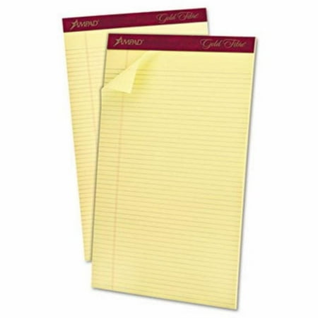 Ampad Legal Pad - Ampad Gold Fibre Pads, Narrow/Margin Rule, Legal, Canary, 50-Sheet Pads/Pack, Dozen