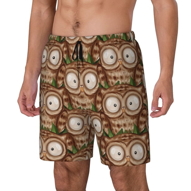 Balery Beautiful Owl Bañador para hombre, shorts de playa de secado rápido con entrepierna y forro de compresión-Large