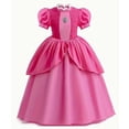 thumbnail image 1 of Vestido de princesa rosa: ropa para niños de Halloween, vestido de actuación con forma de cuerno extralargo con mangas de burbuja para niñas, 1 of 5