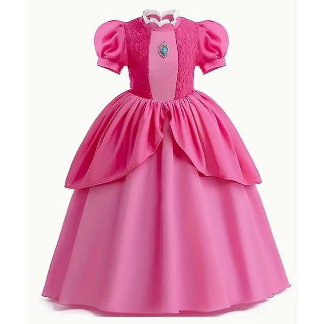 Vestido de princesa rosa: ropa para niños de Halloween, vestido de actuación con forma de cuerno extralargo con mangas de burbuja para niñas