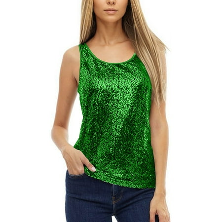 ★SCULPTOR★ Sequin Layered Camisole Green SC24A209GR Biziza Green Sequin Camisole Tops for Women 2025 Trendy