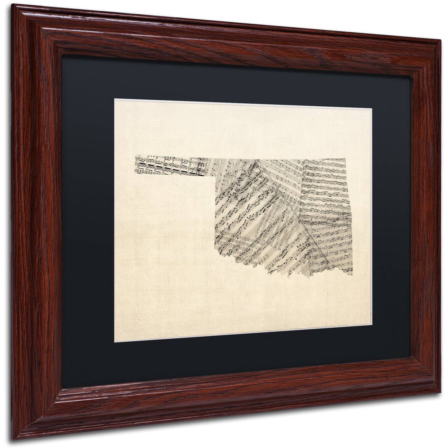 Trademark Fine Art "Old Sheet Music Map of Oklahoma" Canvas Art by Michael Tompsett Black Matte, Wood Frame