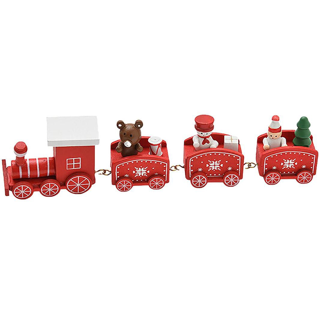Mini Wooden Christmas Train Set Toy Vehicles Christmas Decorations, 4 ...