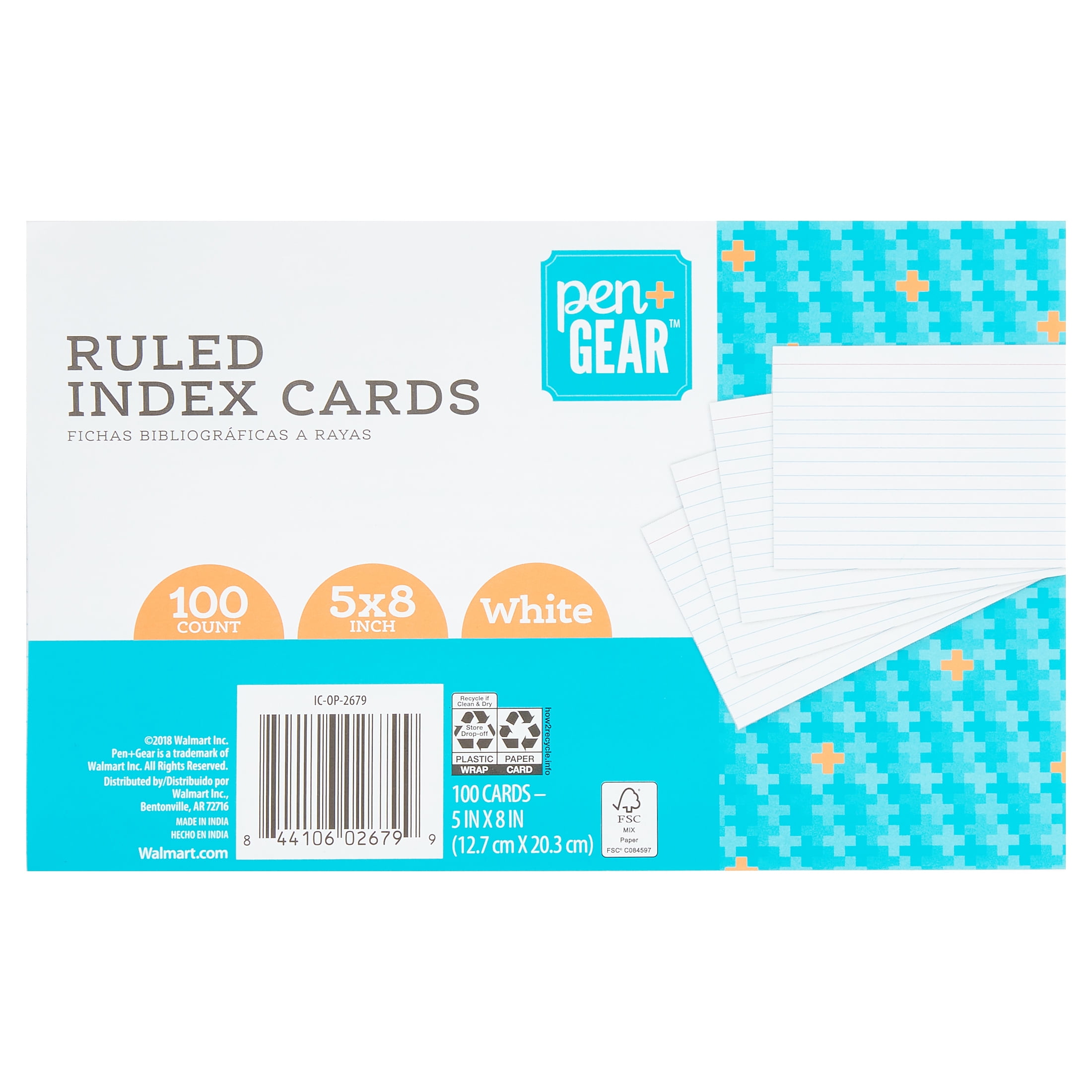Pen + Gear Index Card, White, 5'x 8', Ruled, 100 Count
