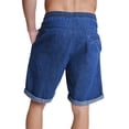 thumbnail image 3 of WQQZJJ Men's Casual Denim Shorts, Solid Color Drawstring Elastic Waist Shorts, Summer Outdoor Sports Five Pants with Pocket, 3 of 8