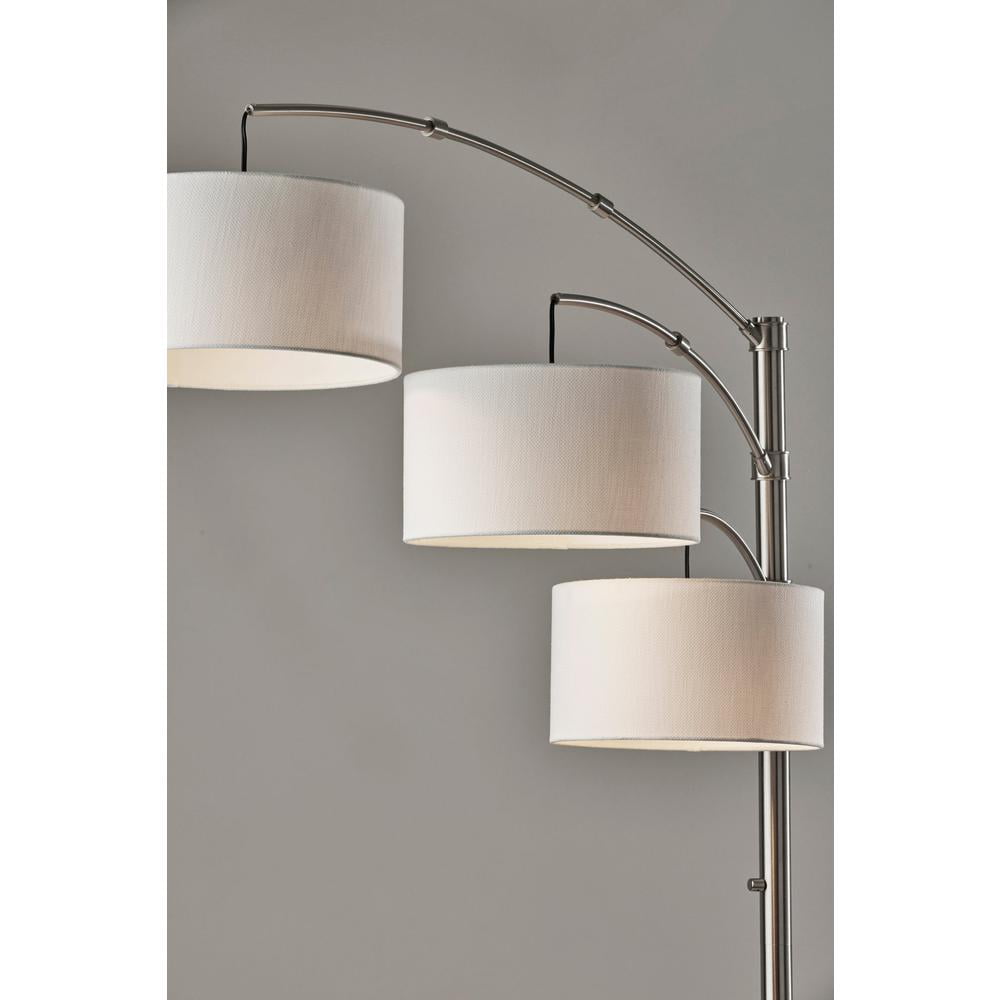 Adesso Cabo Arc Lamp, Brushed Steel, Textured White Fabric Shade