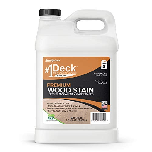SaverSystems #1 Deck Premium Semi-Transparent Outdoor Wood Stain and Sealer in One - Water Based Wood Stain for Decks, Fences, & Siding - 2.5 Gallon (Natural)