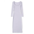 thumbnail image 3 of Michellecmm  Women Long Bodycon Dress Solid Color Ribbed Square Neck Dress, 3 of 9