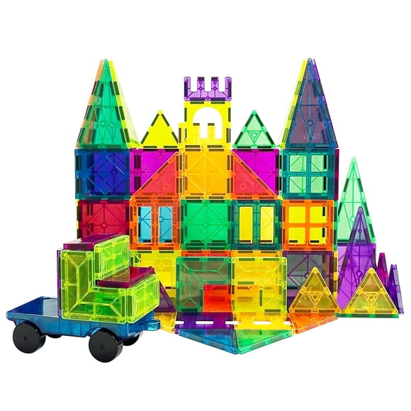 Bmag Bloques de Construcción de Azulejos Magnéticos para Niños Pequeños Bloques de Construcción Imán 3D con 1 Coche STEM Bloques de Construcción de Aprendizaje Educativo para Niños Apilamiento de Jugu