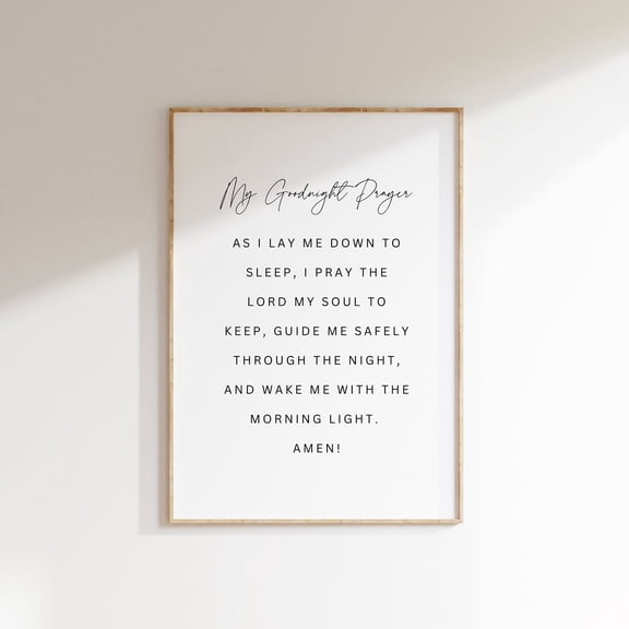 Goodnight Prayer As I Lay Me Down To Sleep Nursery Christian Wall Art, Unframed Paper Poster 8x10in