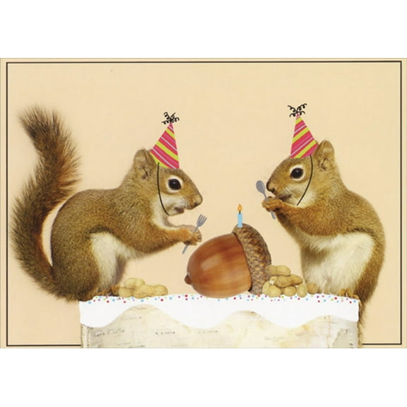 Designer Greetings Squirrels with Birthday Candle on Acorn Funny / Humorous Birthday Card