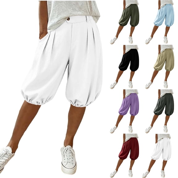 Admvng Womens Casual Balloon Shorts Pleated Elastic Waist Everyday Vacation Wear