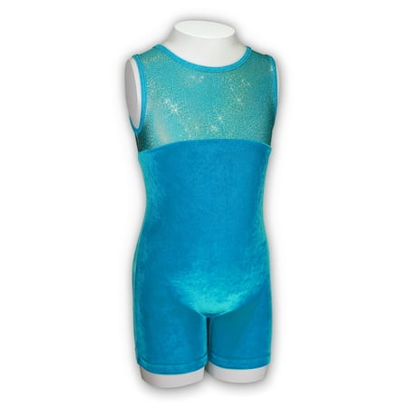 Gymnastics Biketard for Girls - Princess/Turquoise Velvet - Leap Gear by Pelle - 4 | Child Small