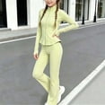 thumbnail image 5 of hotojiny Girls 2 Piece Athletic Outfit Full Zip Workout Jacket High Waist Flare Leggings Tracksuit Kids Yoga Activewear(Green,5-6 Years), 5 of 8