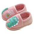 thumbnail image 3 of Otqutp Baby Home Slippers Dinosaur Indoor Shoes Girls Boys Slippers Warm Dinosaur House Cute Cozy Plush Winter Cotton House Slip Shoes(Pink,7-8 Years), 3 of 6