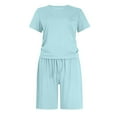 thumbnail image 4 of MSJUHEG 2 Piece Summer Sets for Women Short Set Sleep Sets for Women Linen Shorts for Women Summer Outfits for Women 2025 2 Piece Short Sets for Women Plus Size Lounge Sets for Women Blue 2XL, 4 of 6
