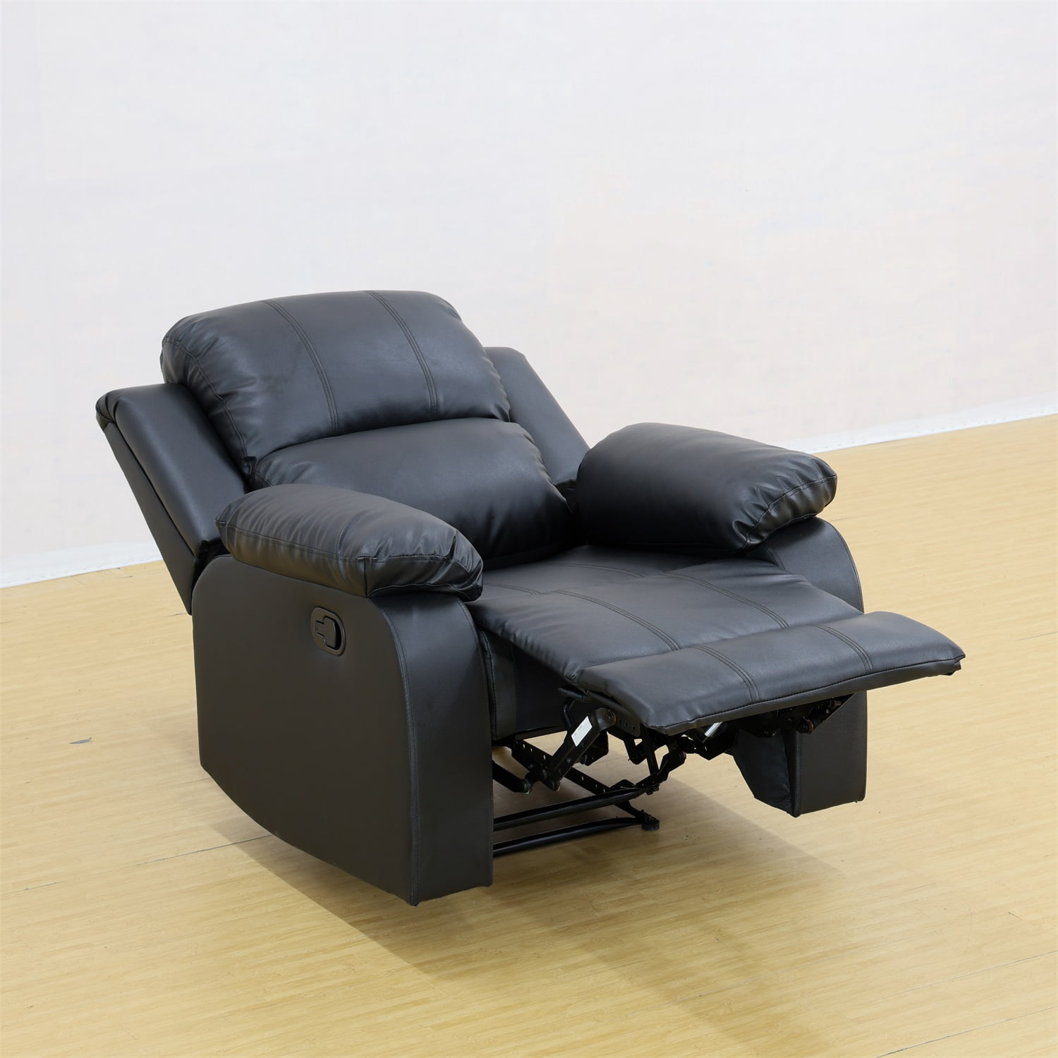 Hommoo Recycled Leather Recliner Chair, Living Room Chair Theater Lounge Seat, Manual Reclining Chairs with Overstuffed Arm and Back for Home, Black