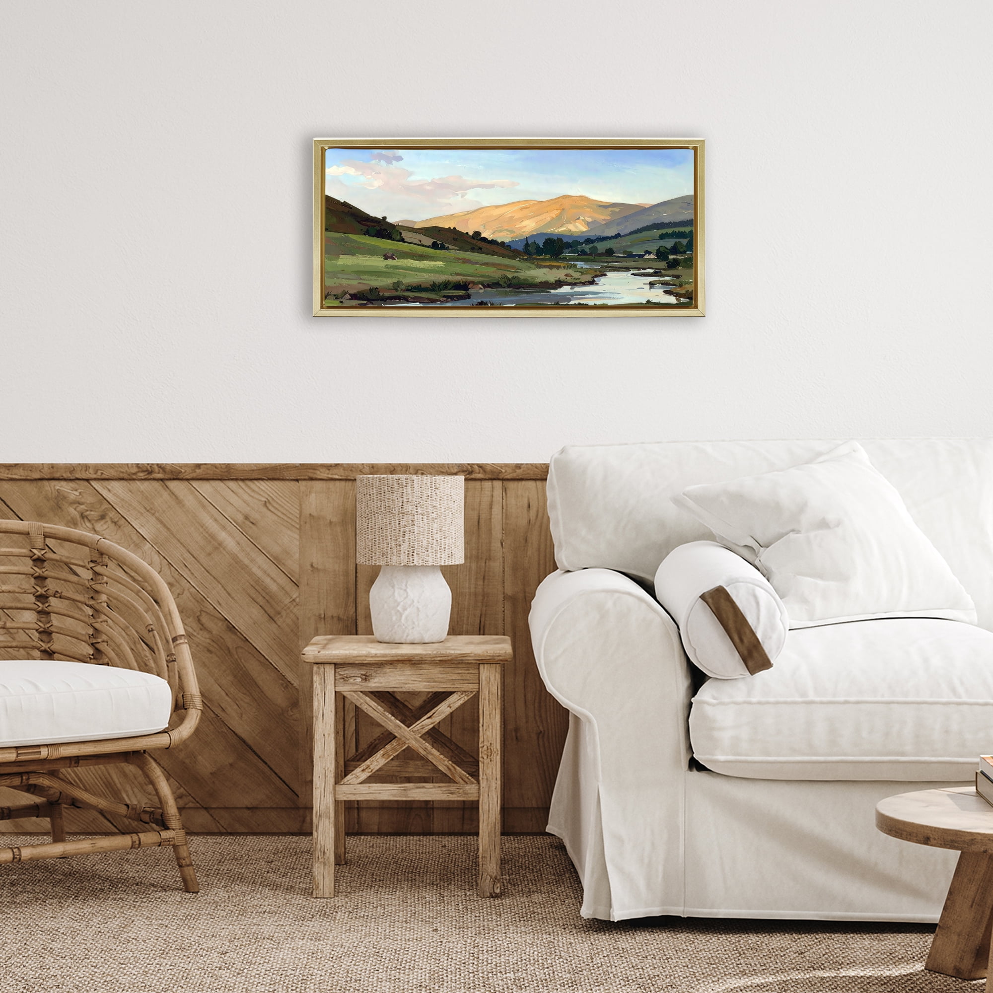 Stupell Industries Across The Valley Landscape Gold Framed Floater Canvas Wall Art, design by Alonza Saunders