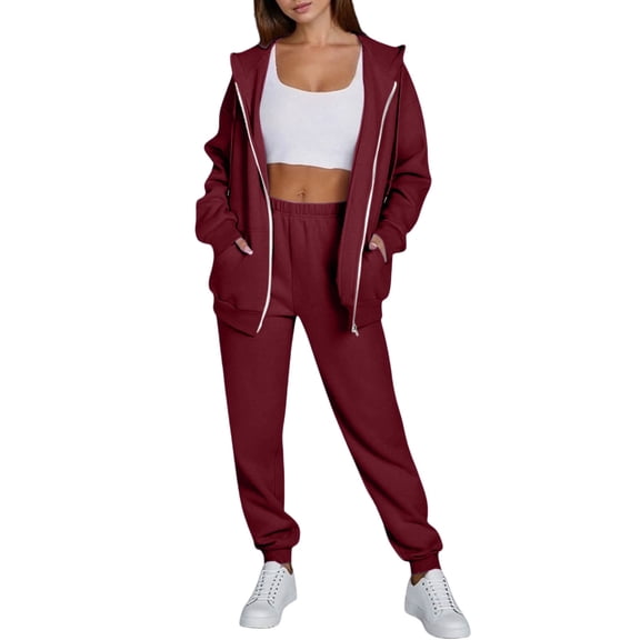 Lightweight Zipper Front Hoodie And Joggers Set Elastic Waistband Comfortable Women's Sports Wear With Side Pockets
