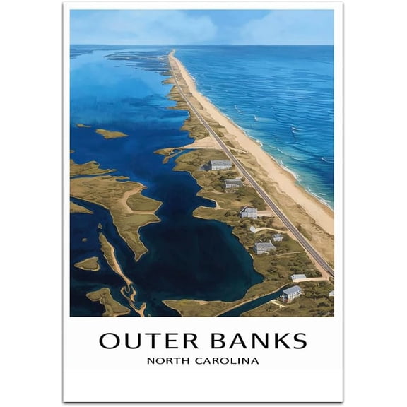 Outer Banks Map Retro Style Travel Canvas, Outer Banks Map Vintage Rustic Canvas Print, Home Office Wall Decoration, Outer Banks Map Country Canvas Canvas s4GJVC