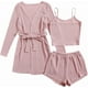 thumbnail image 1 of Conjunto de pijama de 3 piezas para mujer, camiseta de punto acanalado, pantalones cortos, ropa de dormir suave con bata y cárdigan, 1 of 5