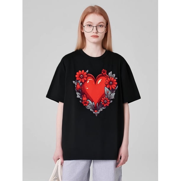 Valentines Day Women Men Kids Girls Cute Love Heart T-Shirt