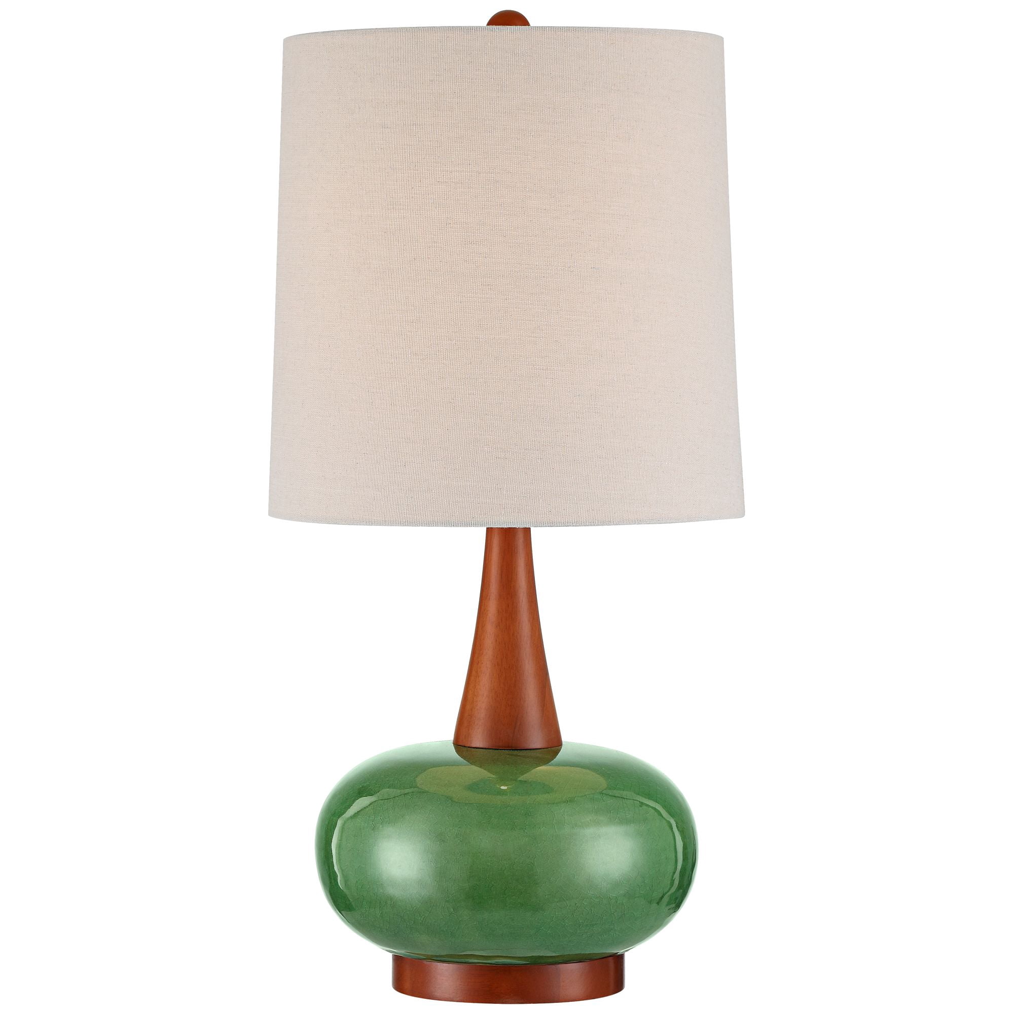360 Lighting Andi 25" High Mid Century Modern 3-Way Table Lamp Green Ceramic Wood Single White Shade Living Room Bedroom Colors May Vary