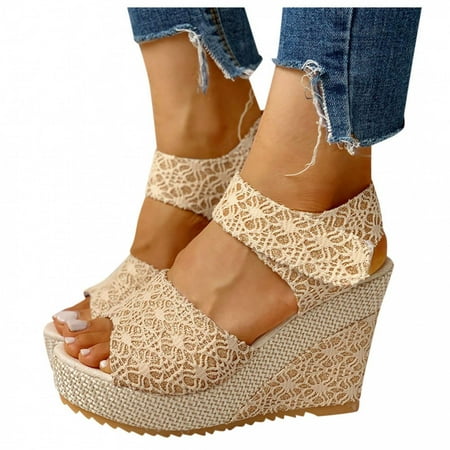 

Deals of the Day Bidobibo Women s Sandals Fish Mouth Wedge Sandals Solid Color Hemp Rope Wedge Heels Summer Casual Velcro Sandals