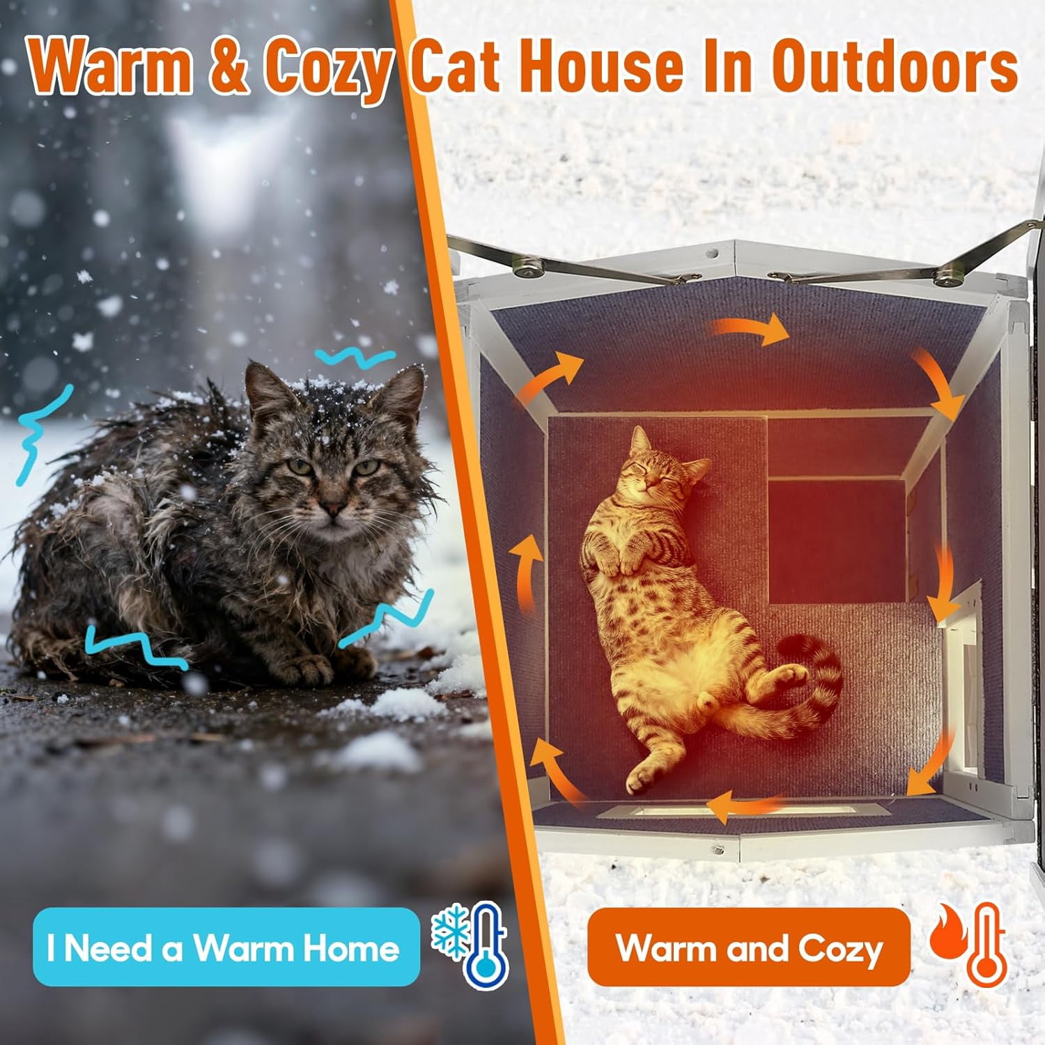 Petsblublu Insulated Outdoor Cat House 2 Story Weatherproof Elevated Outside Cat Shelter, Gray