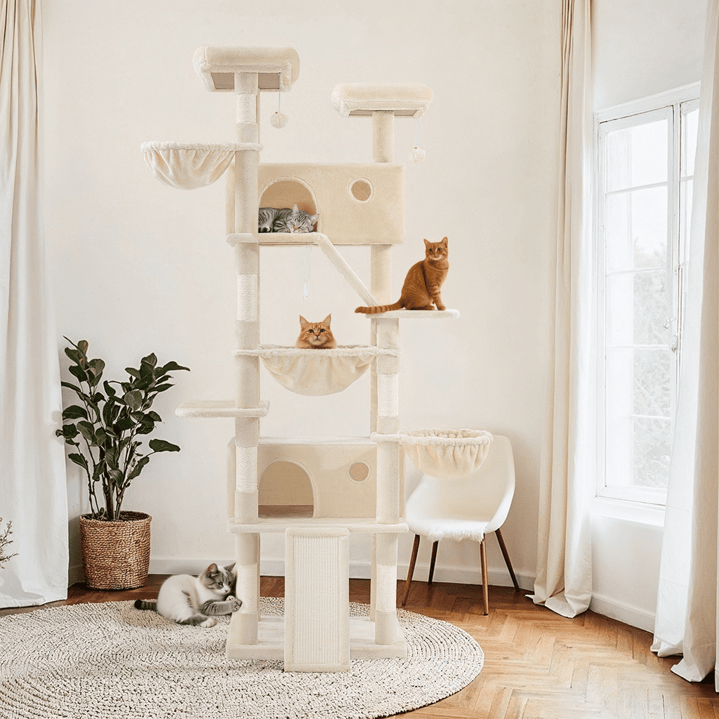 Merrland 81" Multi-Level Large Cat Tree Tower for Indoor Kittens, Cat Condo with Hammock & Sisal Scratching Posts, Beige