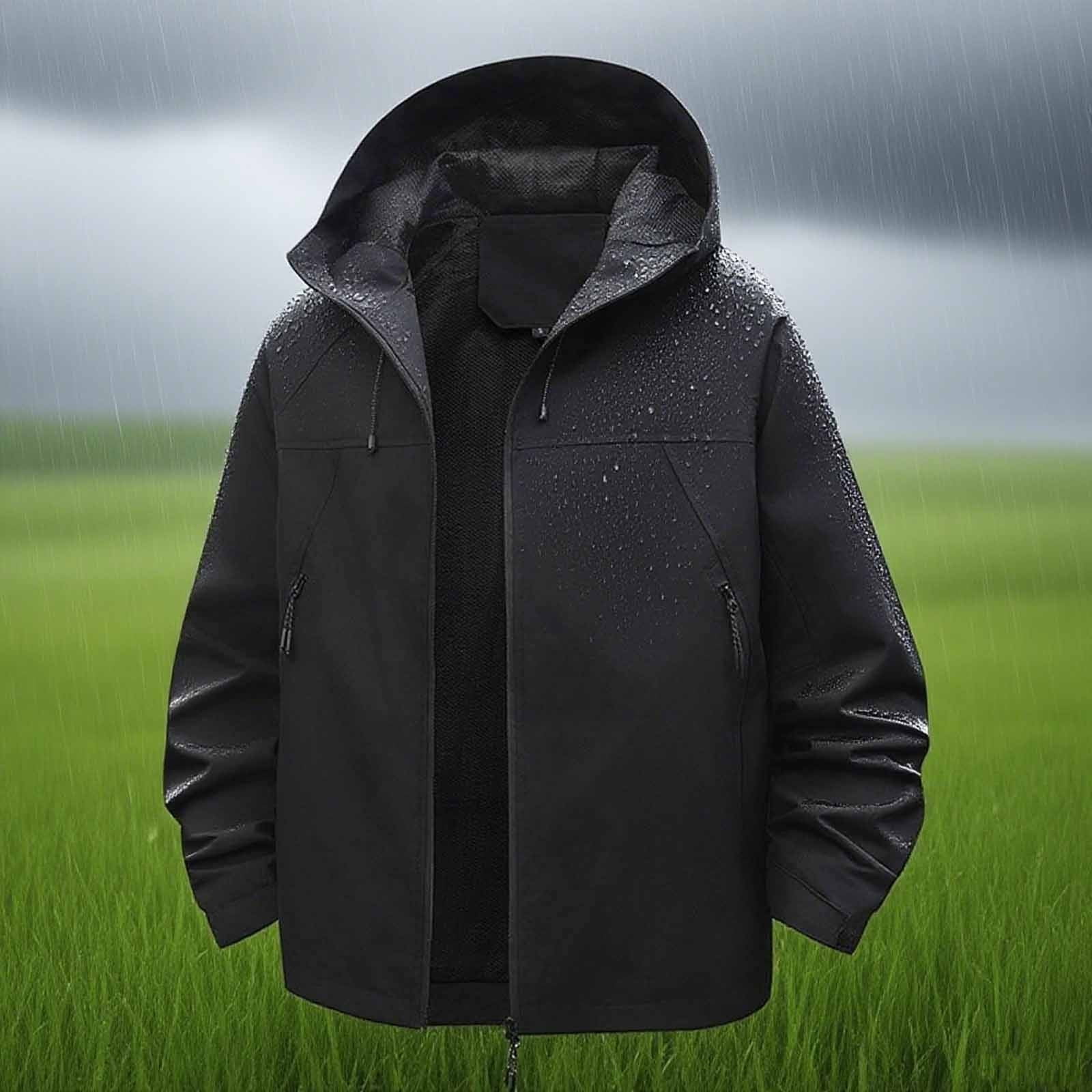 ylioge S-4X Plus Size Women Rain Jackets with Zipper Pockets and Hoodie Long Sleeve Casual Solid Color Zip Up Lightweight Waterproof Hiking Raincoats