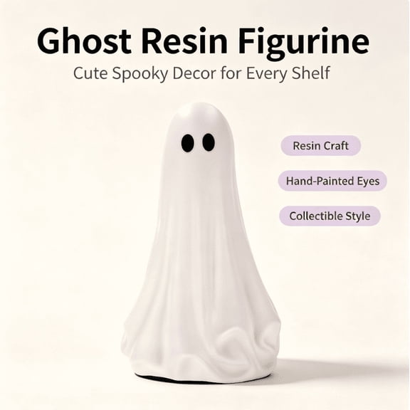 Texas Large Ghost Tabletop Decoration , Matte White Resin Standing Ghost Tabletop Figurine, Gentle Whimsical Autumn Halloween Indoor Shelf & Mantel Decor