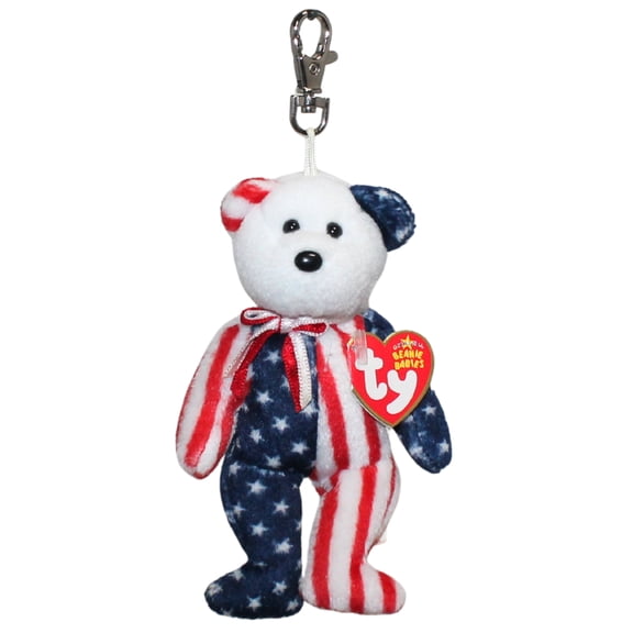 Ty Beanie Baby (Metal Key Clip) - Spangle the Patriotic Bear  - Stuffed Animal