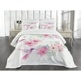 thumbnail image 3 of Ambesonne Hummingbirds Quilted Bedspread Set 3 Pcs, Flowers Wild Nature, King Size, Pale Green and Pale Pink, 3 of 5
