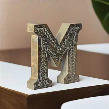 BBH Homes UBBBMH6236SC2MHS Handmade Eco-Friendly Wall Mount & Table Top Decor Gray Antique M Wood Alphabet Letter Block