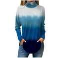 thumbnail image 2 of Womens Turtleneck Long Sleeve Shirts Fall Tie Dye Mock Neck Tops Business Casual Tunic Tops to Wear with Leggings 09-Dark Blue XXL, 2 of 5