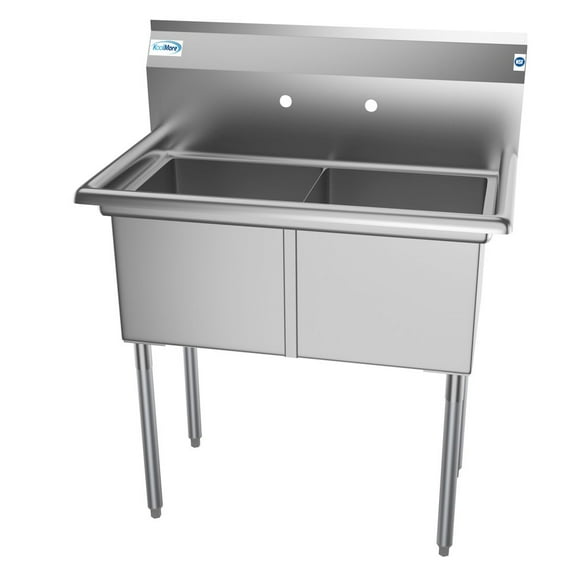 Koolmore 36 in. Two Compartment Stainless Steel Commercial Sink, Bowl Size 15"x 15"x 12"