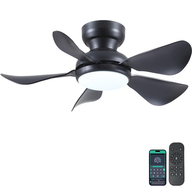32 Inch Modern Ceiling Fans with Lights, Small Flush Mount Ceiling Fan with Light and Remote/APP Control, 5 Reversible 6