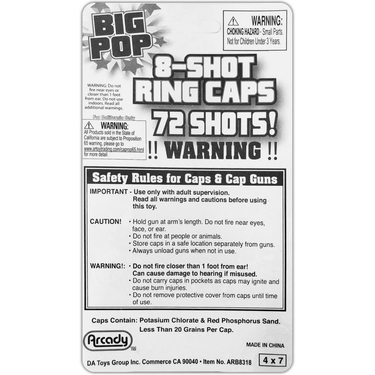 12 Cards pk 8 Shots Ring Cap for Toy Cap Gun 864 Shots total