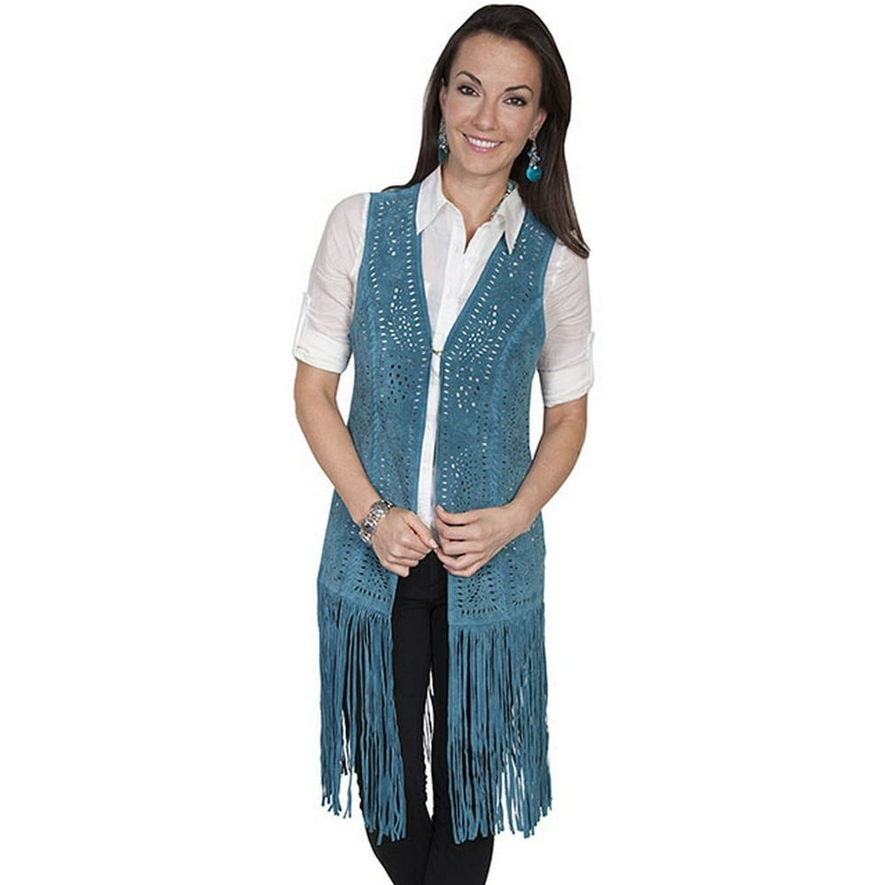 Scully Leather Scully Western Vest Womens Leather Laser Cut Long Fringe L996