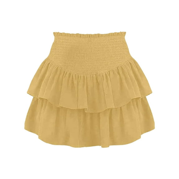 RUTAYY Women Skirts Irregular Pleated Flared Skort With Built In Solid Color Flowy Swing Skirts