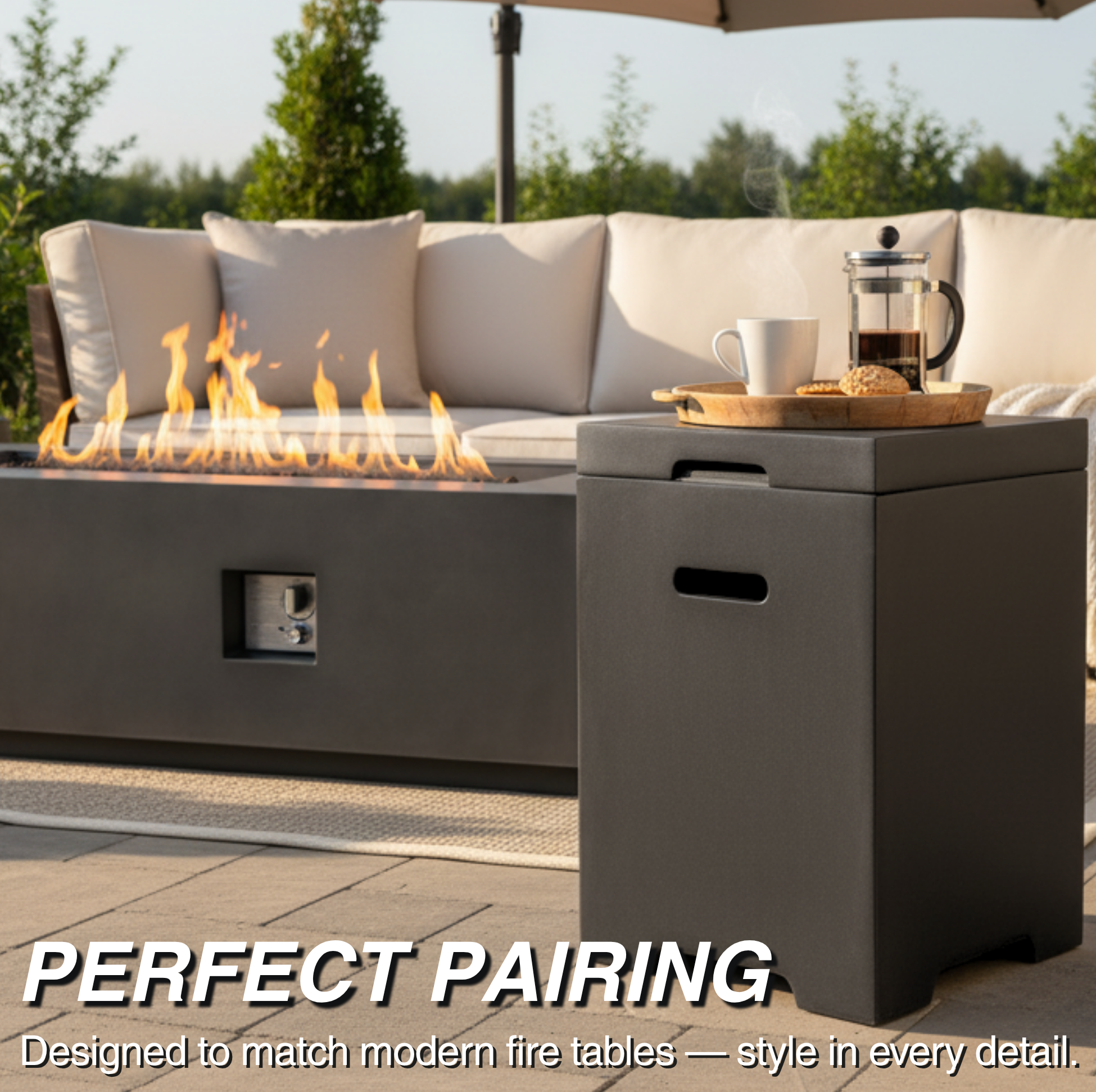 Anykoon 20 LB Propane Tank Cover Table, Light Concrete Dark Grey - Outdoor Cylinder Hideaway Side Table for Gas Fire Pit & Gas Griddle