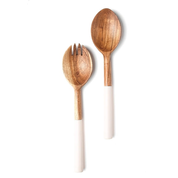 Yo Treasure Tiramisu Resin & Wood Ivory Salad Server Set, Pack of 2