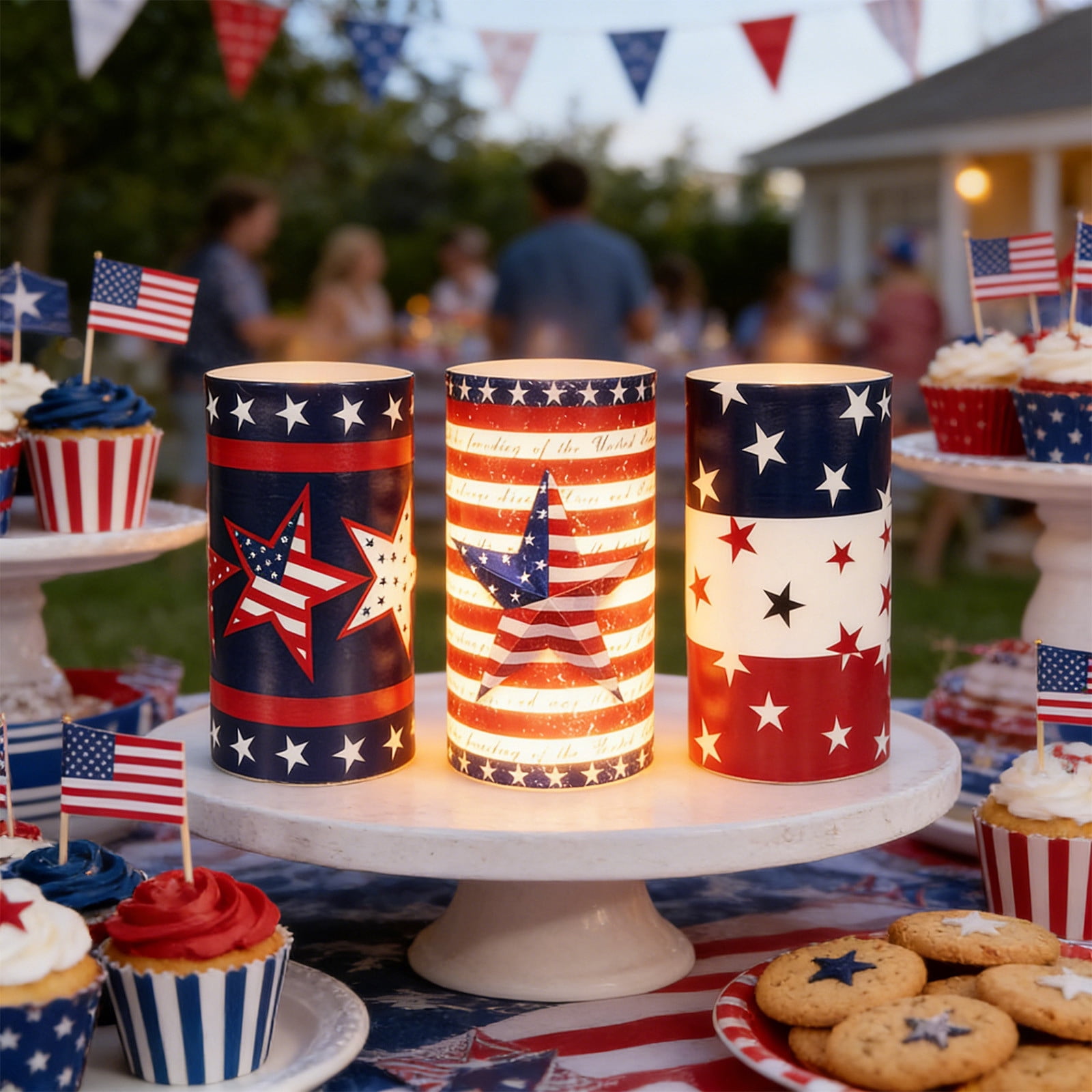 geerera 3Pcs 4th of July Patriotic LED Flameless Candles with Remote, USA Flag Electronic Candle Lights Set for Independence Day, Memorial Day & Patriotic Events Decor