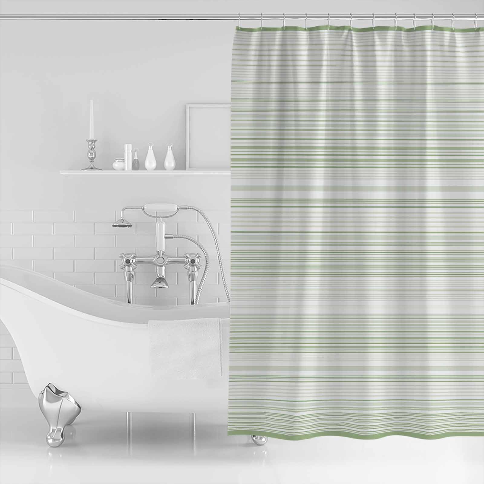 Small Stall Shower Curtain 48x72 Inch Narrow Half Size Sage Green Stripe Bath Curtains Bathroom Decor Abstract Art Modern Vertical Striped Waterproof Fabric Shower Curtain Set with Hooks 48 Inch