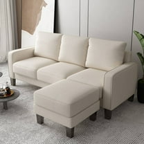 Zechuan Sectional Sofa - 3 Seater Sofa with Ottoman & Storage - Beige