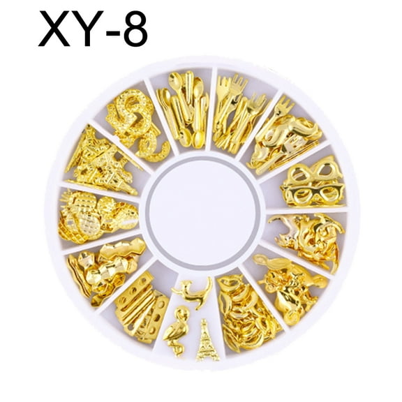 UDIYO 3D Metallic Metal Rivet Heart Moon Star Nail Tips Decorations Manicure Tools