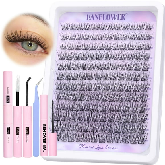 Kit de extensión de pestañas Lanflower Natural Lash Clusters Wispy